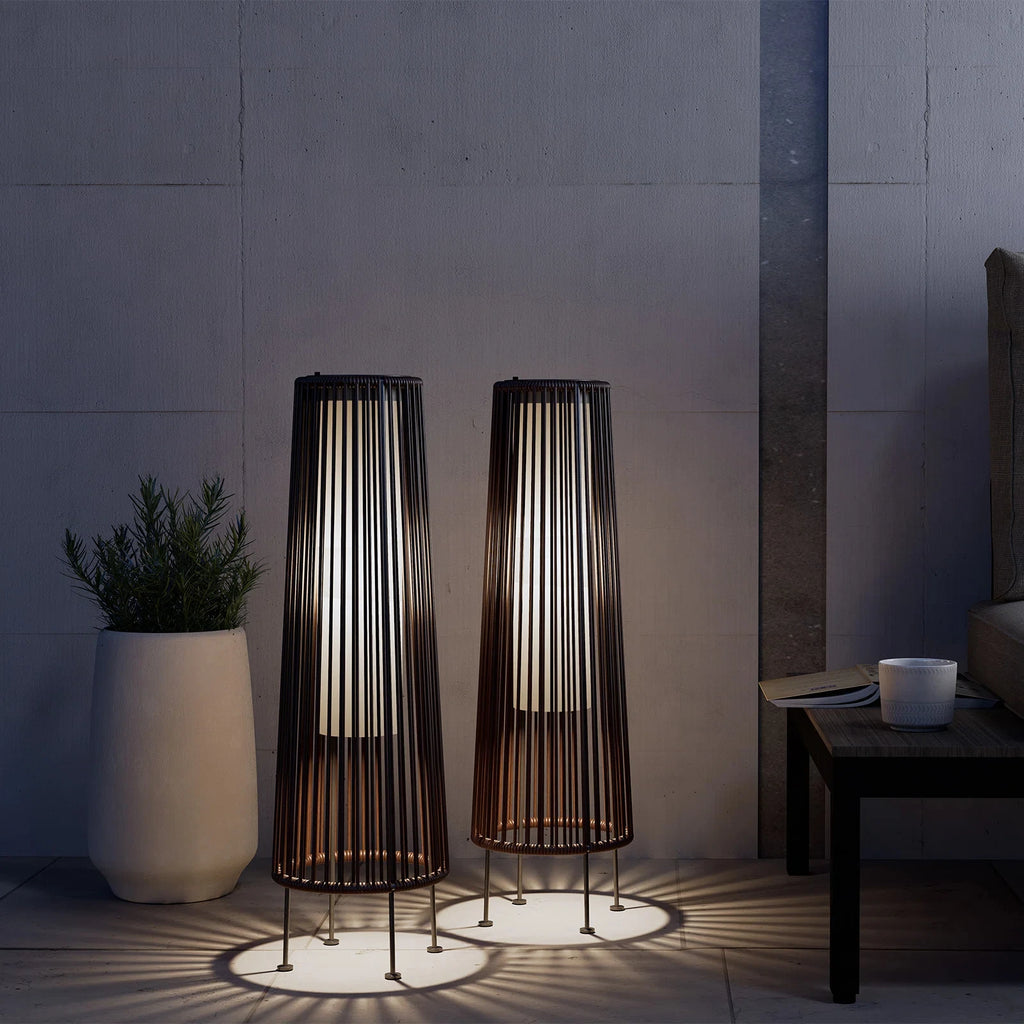 2 Piece Floor Solar Light Wicker Solar Patio Lamp Waterproof Outdoor Deck Lamp for Porch Yard Garden Lawn Decorations