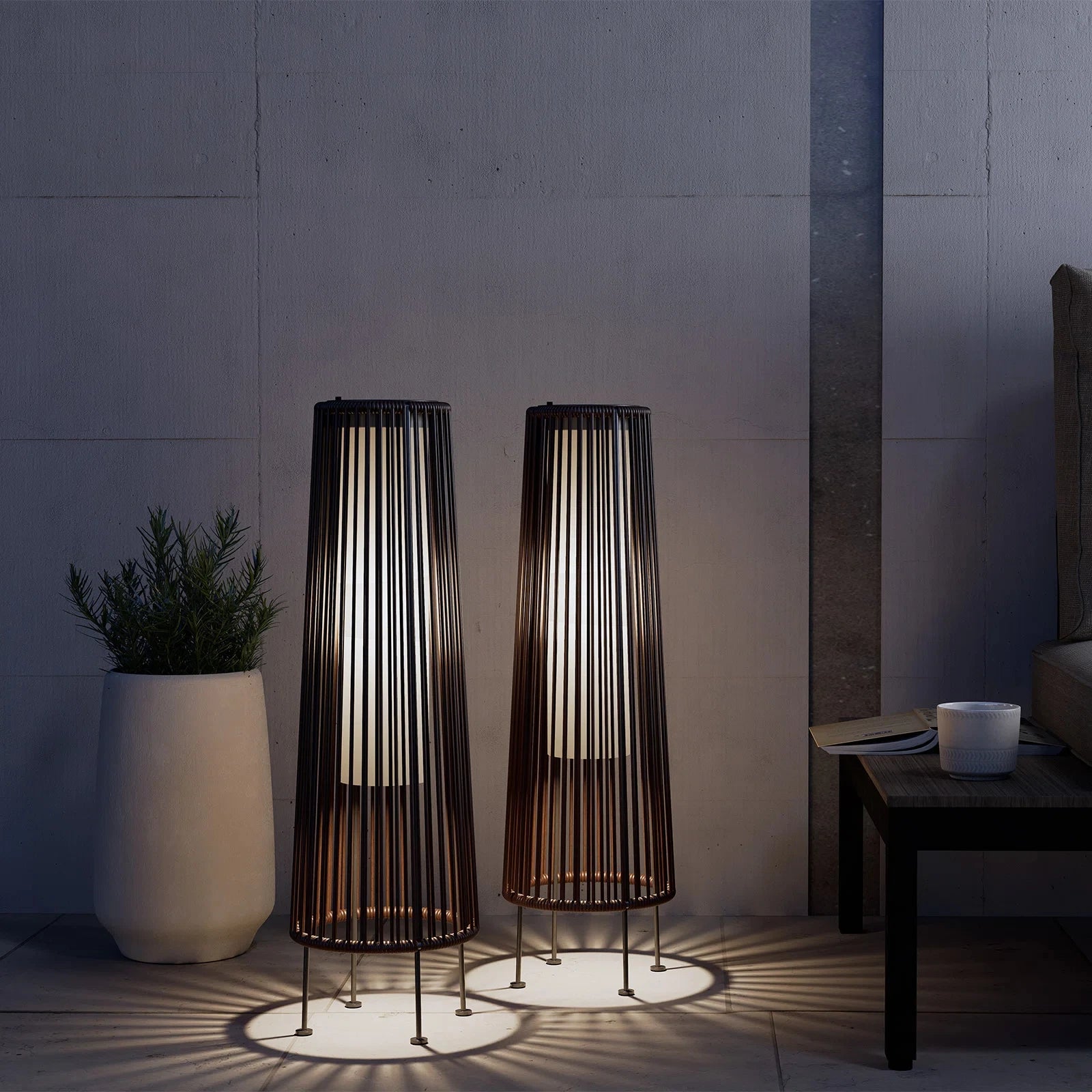 2 Piece Floor Solar Light Wicker Solar Patio Lamp Waterproof Outdoor Deck Lamp for Porch Yard Garden Lawn Decorations