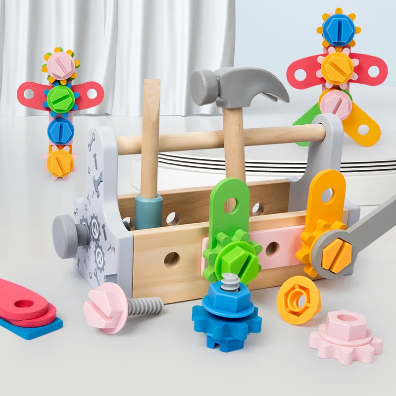 Wooden Tool Set Toys For Children Sensory Pretend Play Repair Carpenter Toolbox