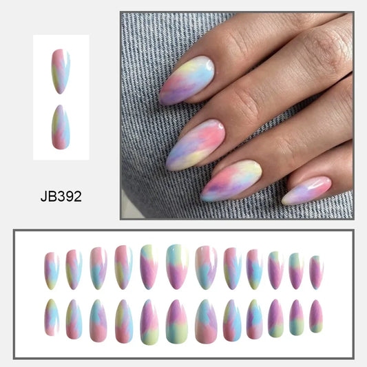24Pc Set Pink Blue Gradient Long Ballet Press On Nails