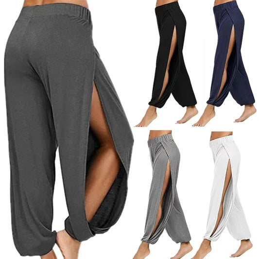 Women High Waisted Yoga Pants Wide Leg Slit Leggings