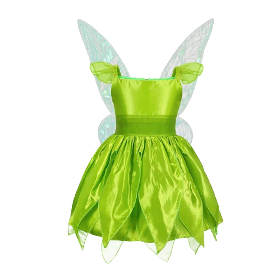 Disney Girls Tinker Bell Costume Halloween Costume for Kids Green Tinkerbell Fancy Dress Fairy Princess Cosplay Carnival Party