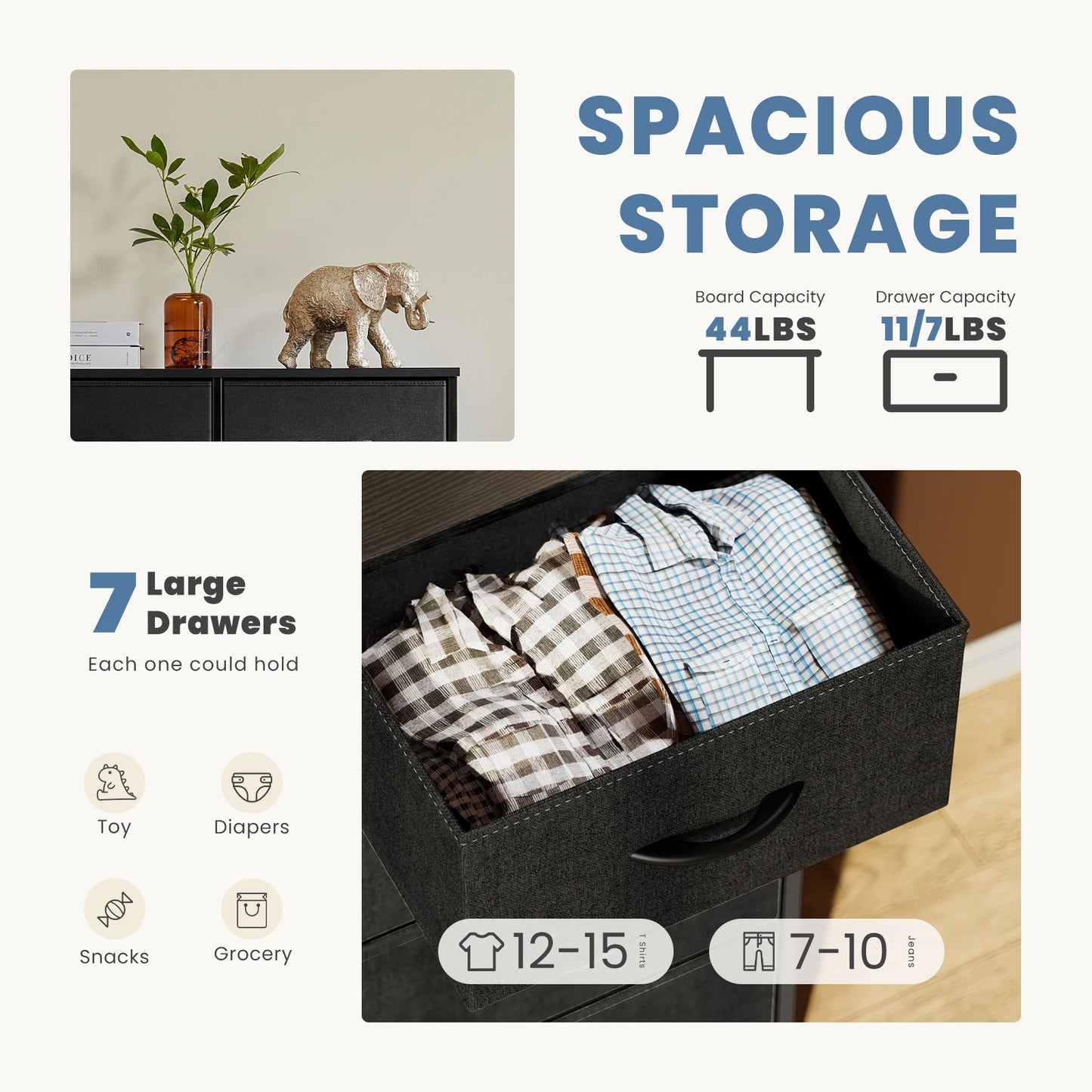 JHK Dresser For Bedroom With 7 Fabric Drawers Organizer