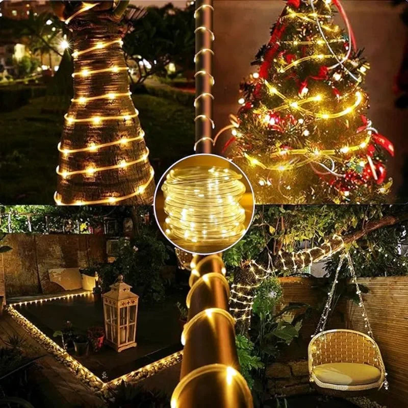 Led Solar Strip Rope Tube Fairy Lights Outdoor Garden Lawn Tree Yard Fence Garland String Light Christmas Decor IP65