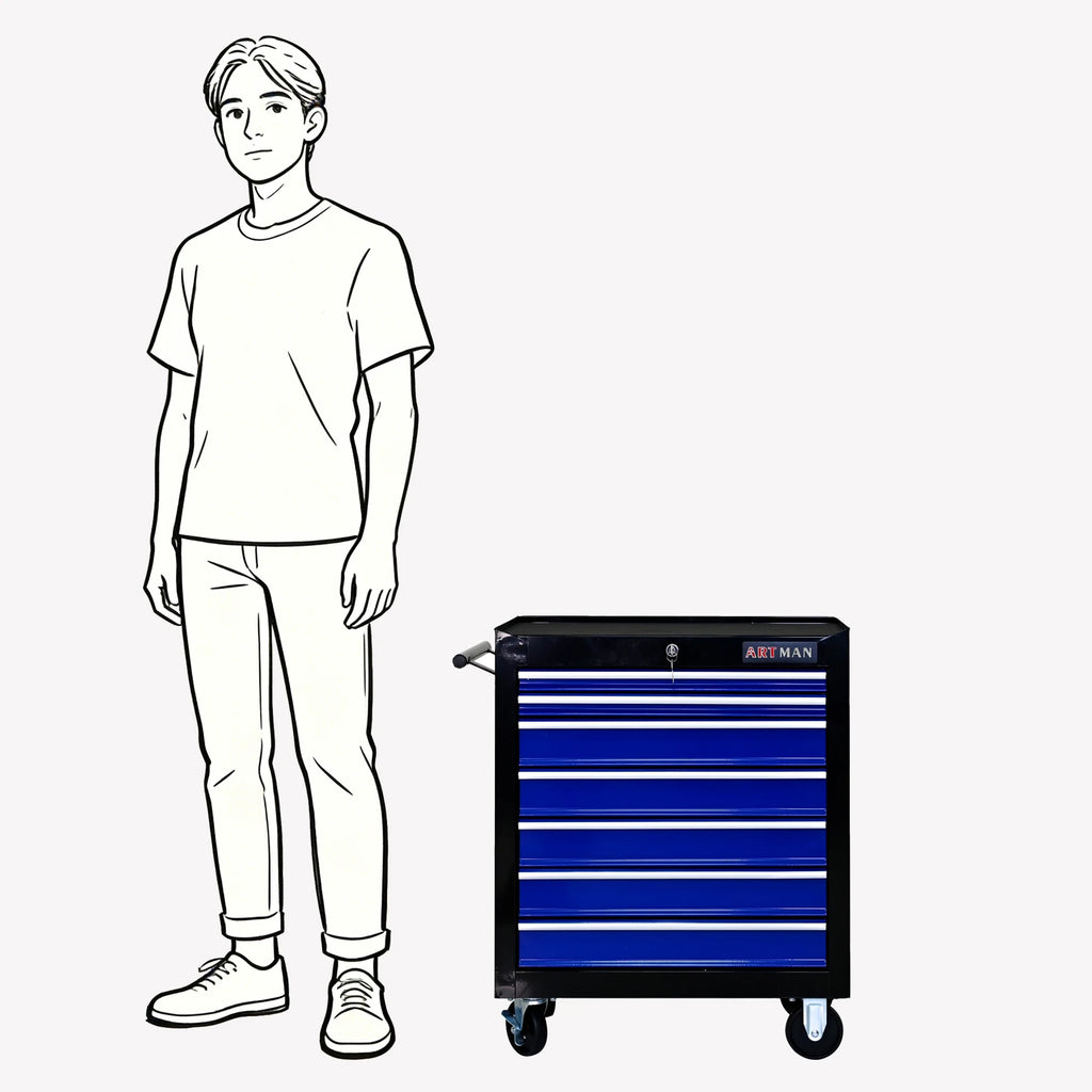 ARTMAN 7 Drawer Rolling Tool Cabinet With Key Lock Blue For Garage Workshop