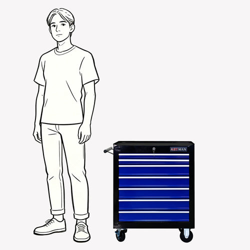 ARTMAN 7 Drawer Rolling Tool Cabinet With Key Lock Blue For Garage Workshop