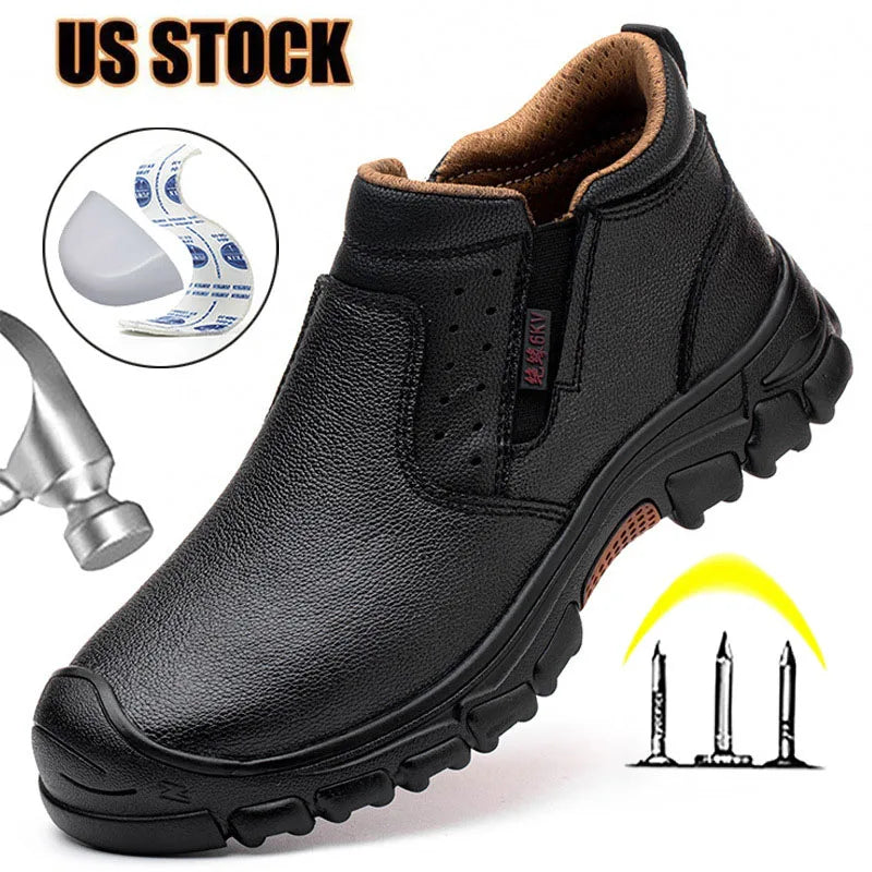 Mens Composite Toe Work Boots Metatarsal Guard Puncture Proof Rubber Outsole