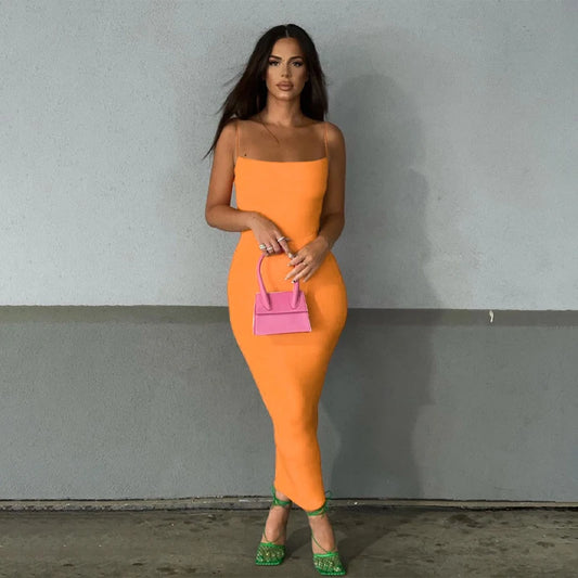 Womens Sexy Solid Color Bodycon Dress Spaghetti Strap