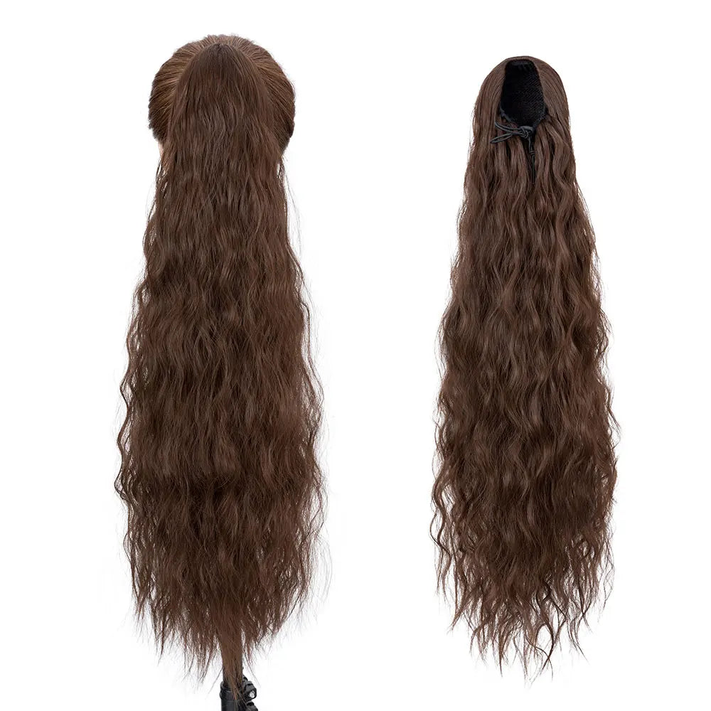 32" Long Curly Drawstring Ponytail Synthetic Hairpiece for Women Blonde Black Ponytail Clip in Hair Extensions for Daily Cosplay