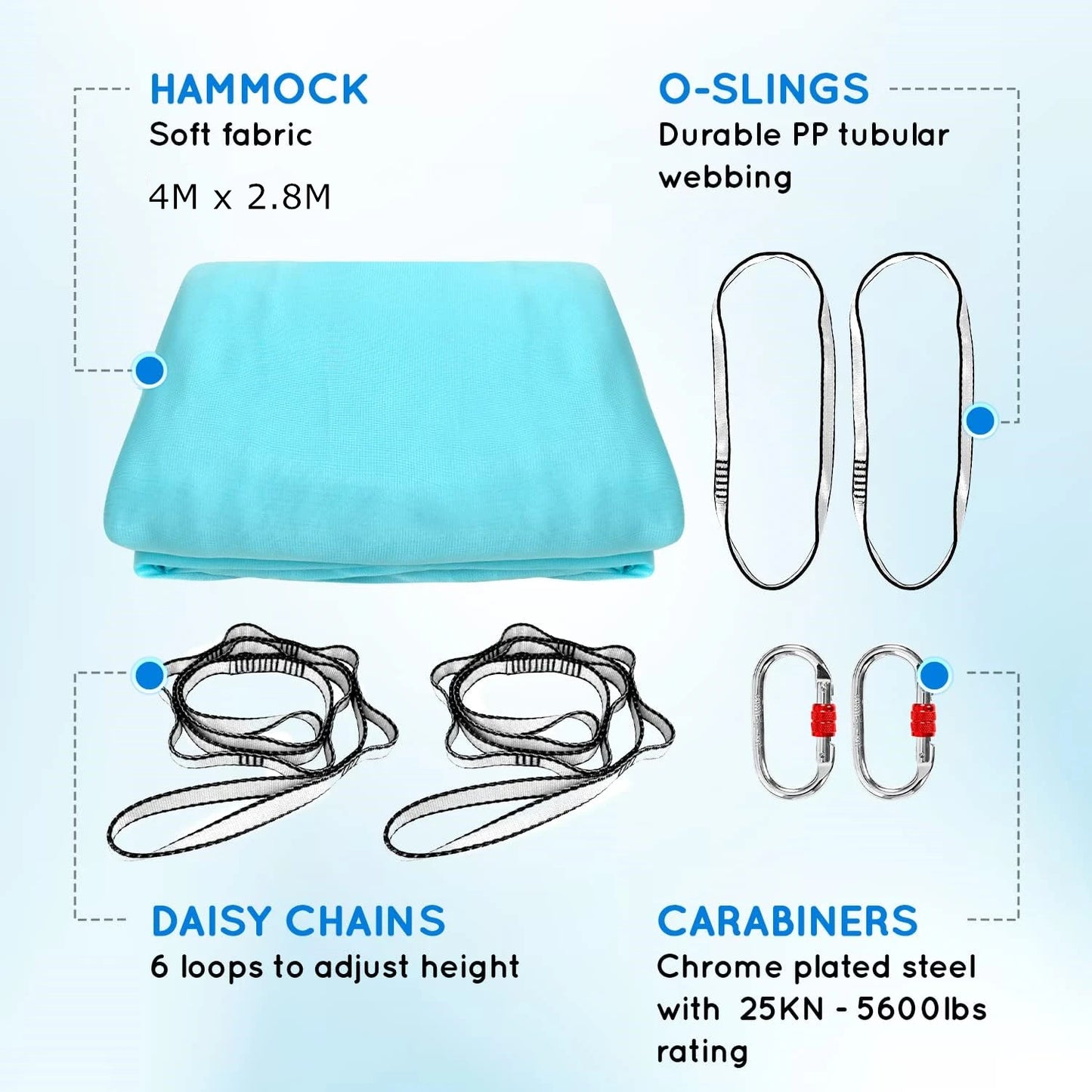 4M Aerial Yoga Hammock Set with Extension Straps and Carabiners