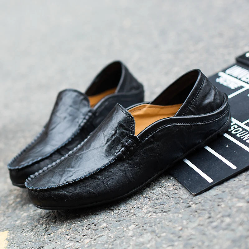 Mens Leather Casual Loafers Slip On Dress Shoes Suede Moccasins High Quality