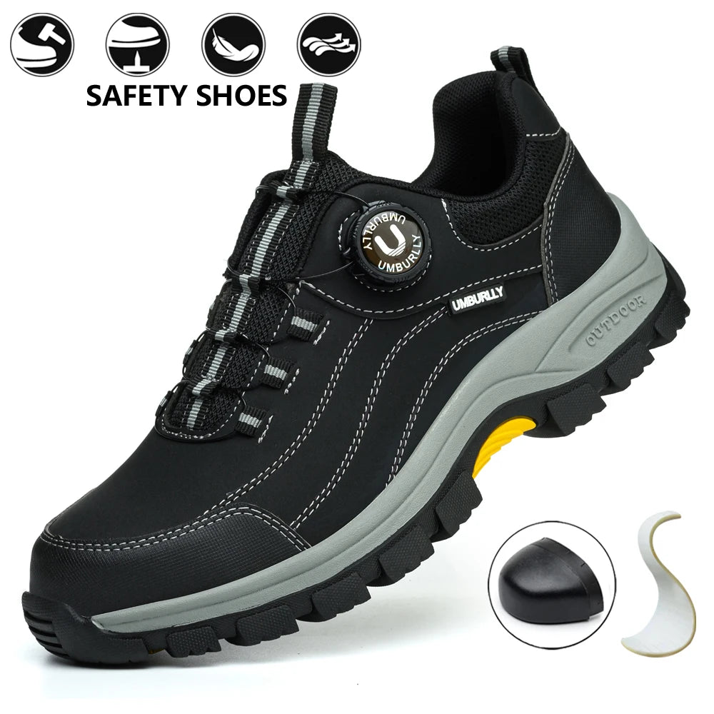 Men's Steel Toe Safety Shoes Side Buckle Kevlar Anti Smash Slip Resistant