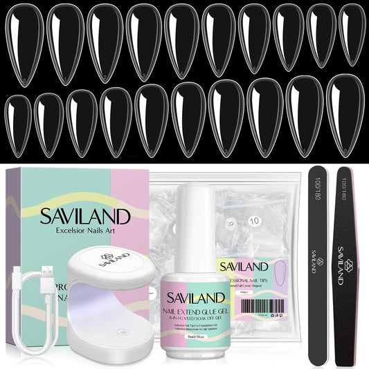 Saviland 500pcs Gel X Nail Kit With UV LED Lamp Almond Tips