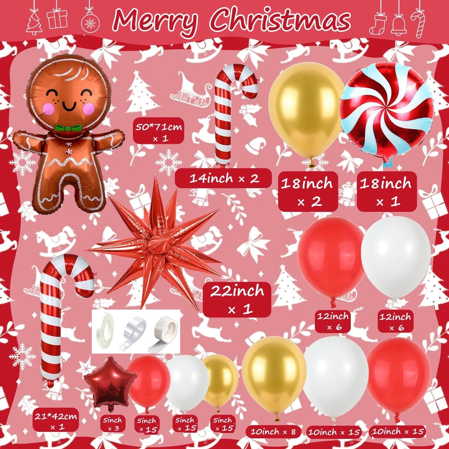 109 Pcs Christmas Balloon Set Candy Aluminum Film Balloons Red Green White Arch Wreath Set