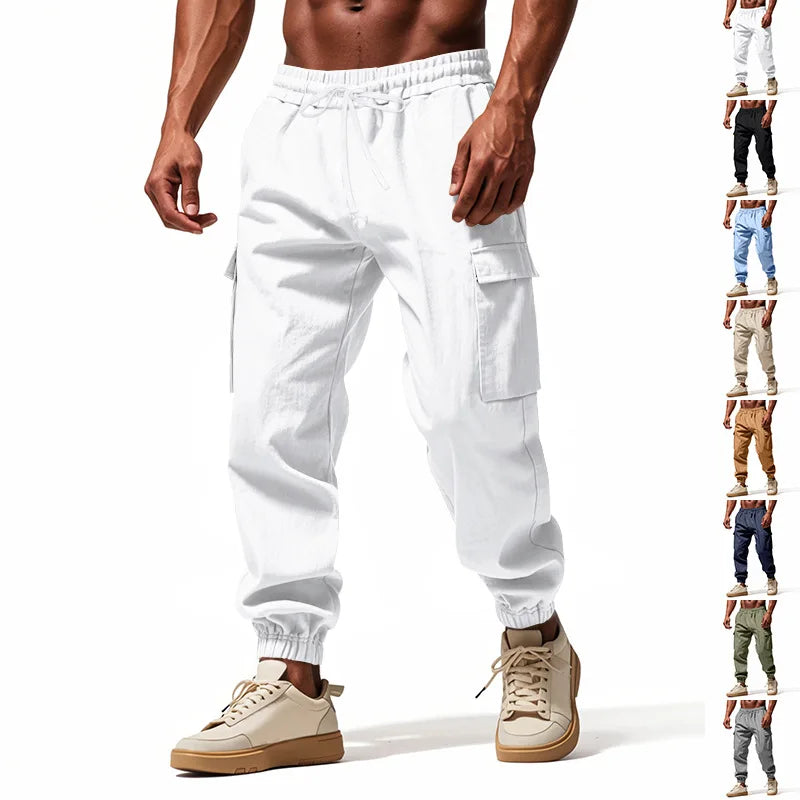 Mens Cotton Linen Work Pants Breathable Casual For Spring Autumn Beach
