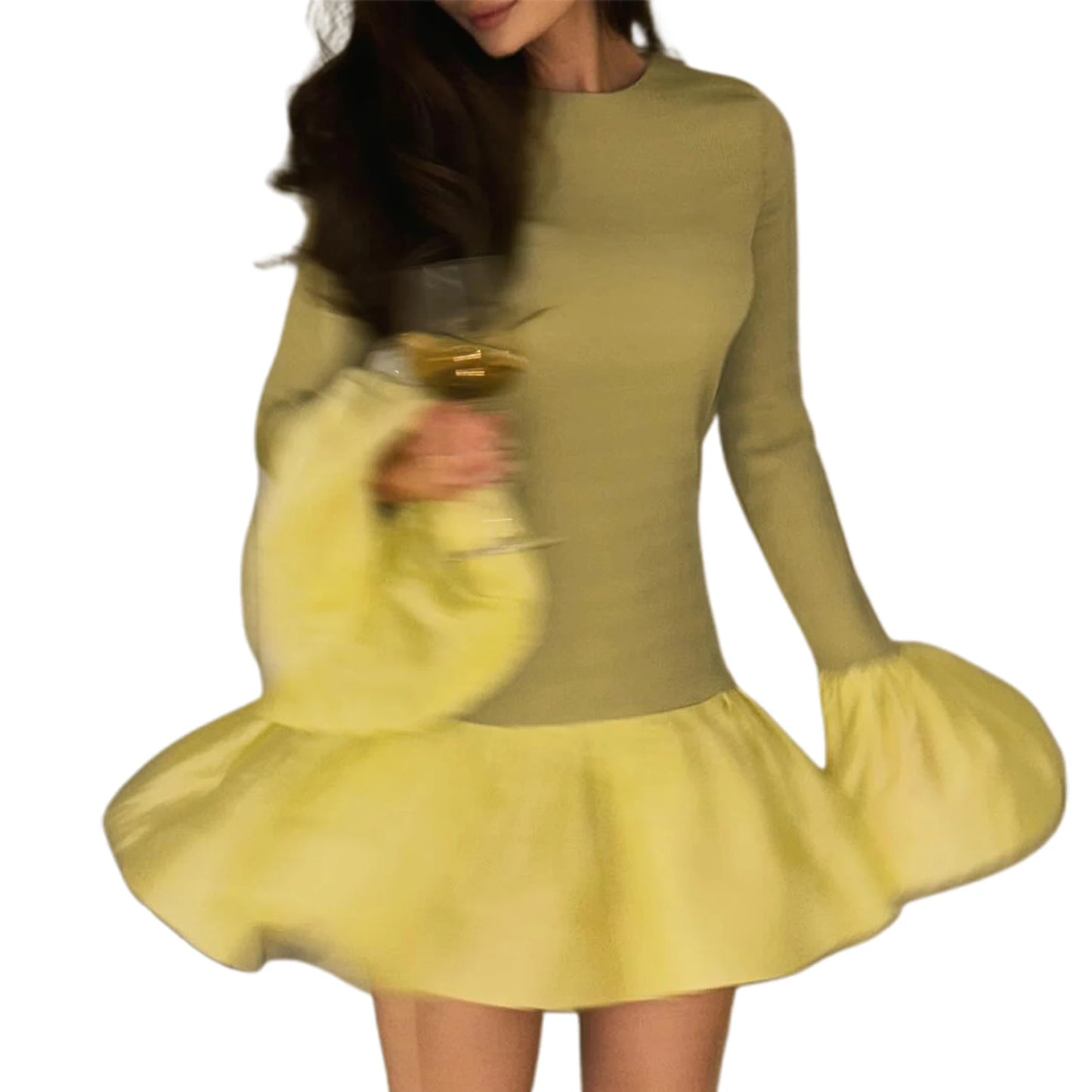 Elegant Velvet Dress for Women Long Sleeve with Ruffles Hem