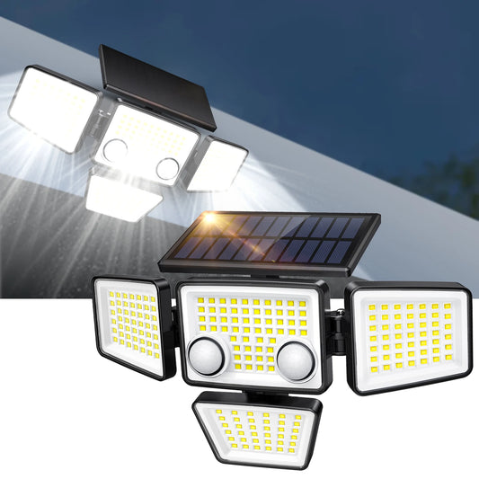 4 Heads IP65 Waterproof Solar Outdoor Lights 3000LM 188 LED