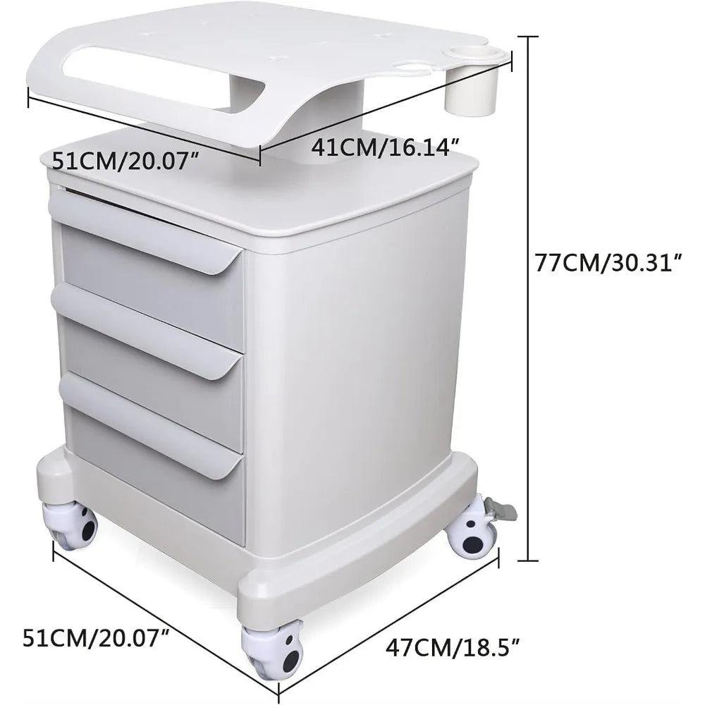Beauty Salon Rolling Trolley Cart with 3 Drawers, 3-Layer Rolling Trays Cabinet Cart with Wheels,Medical Den-tal Mobile Utility