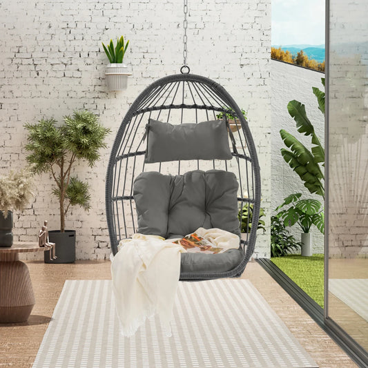 Outdoor Garden Rattan Egg Swing Chair Hanging Chair Set