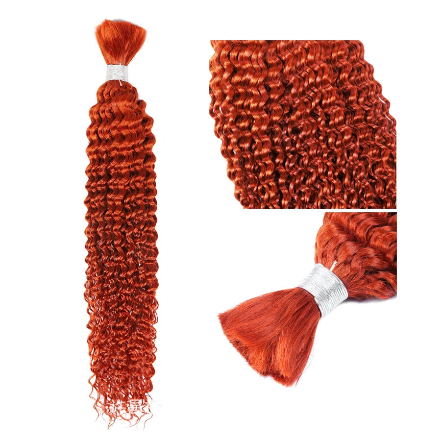 High Quality 100 Percent Real Human Hair For Braiding 100G Bundle Deep Wave Ginger Orange 350 Brazilian Remy Extensions