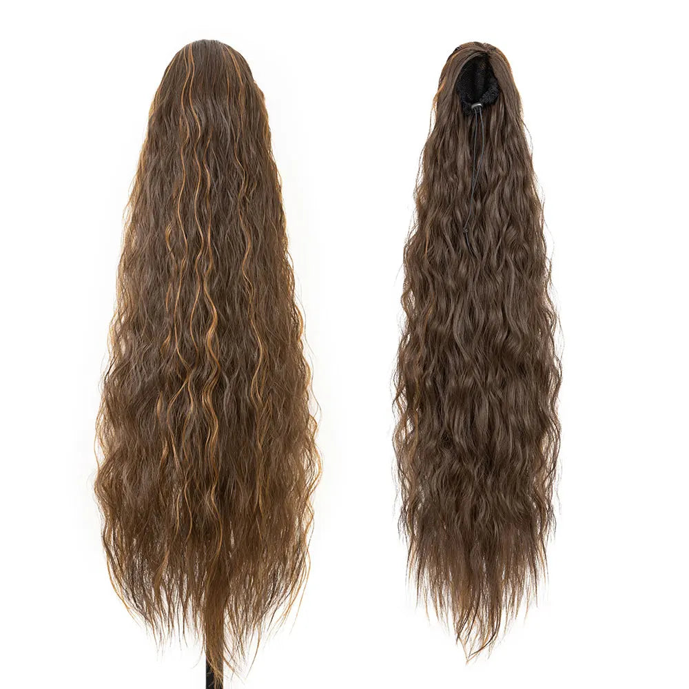32" Long Curly Drawstring Ponytail Synthetic Hairpiece for Women Blonde Black Ponytail Clip in Hair Extensions for Daily Cosplay