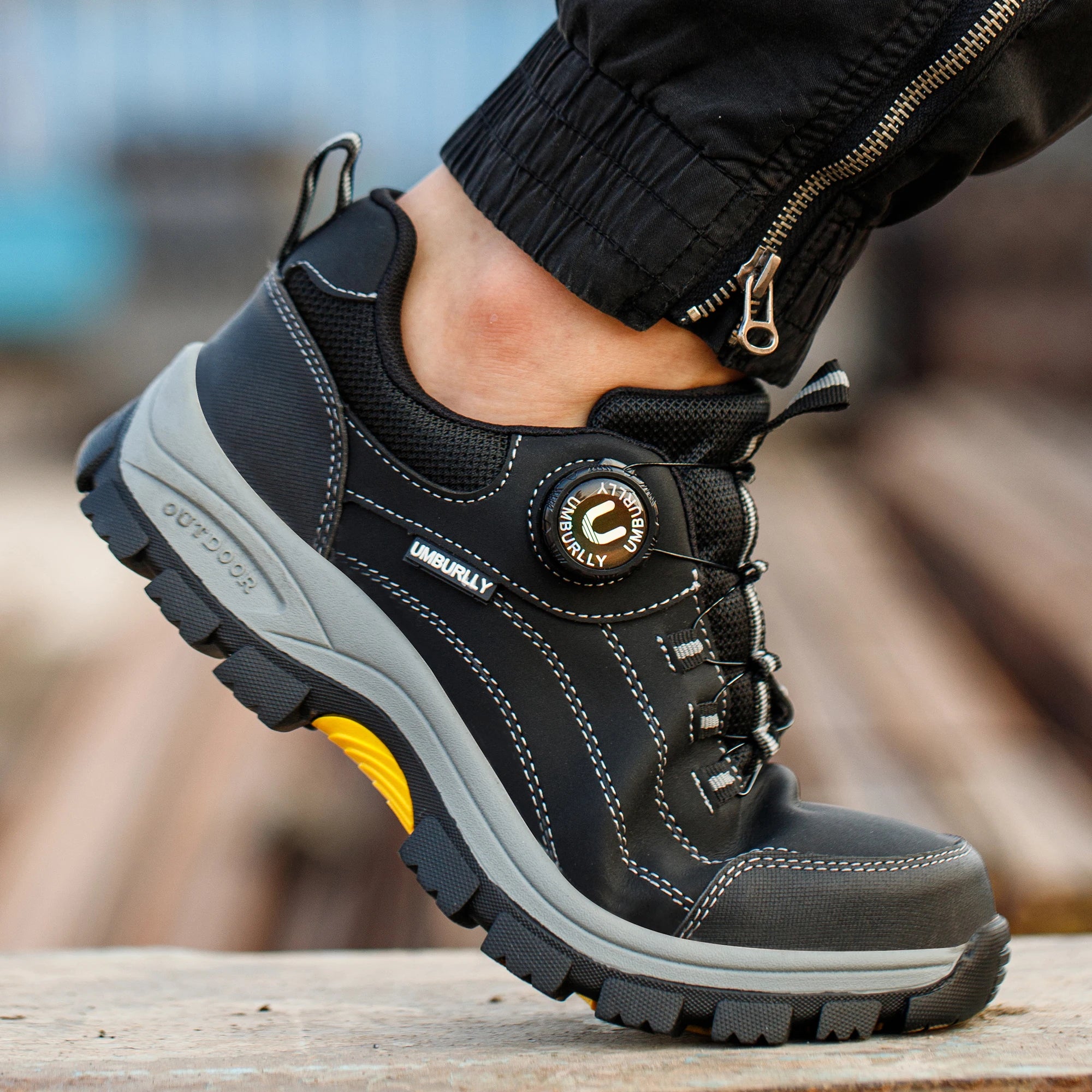Men's Steel Toe Safety Shoes Side Buckle Kevlar Anti Smash Slip Resistant