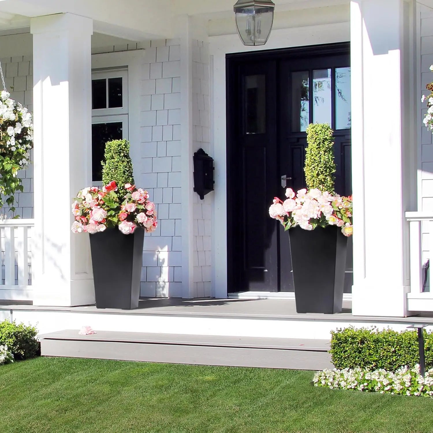 Two Pack 22.4 Inch Tall Black Taper Planters Indoor Outdoor Shelf Insert