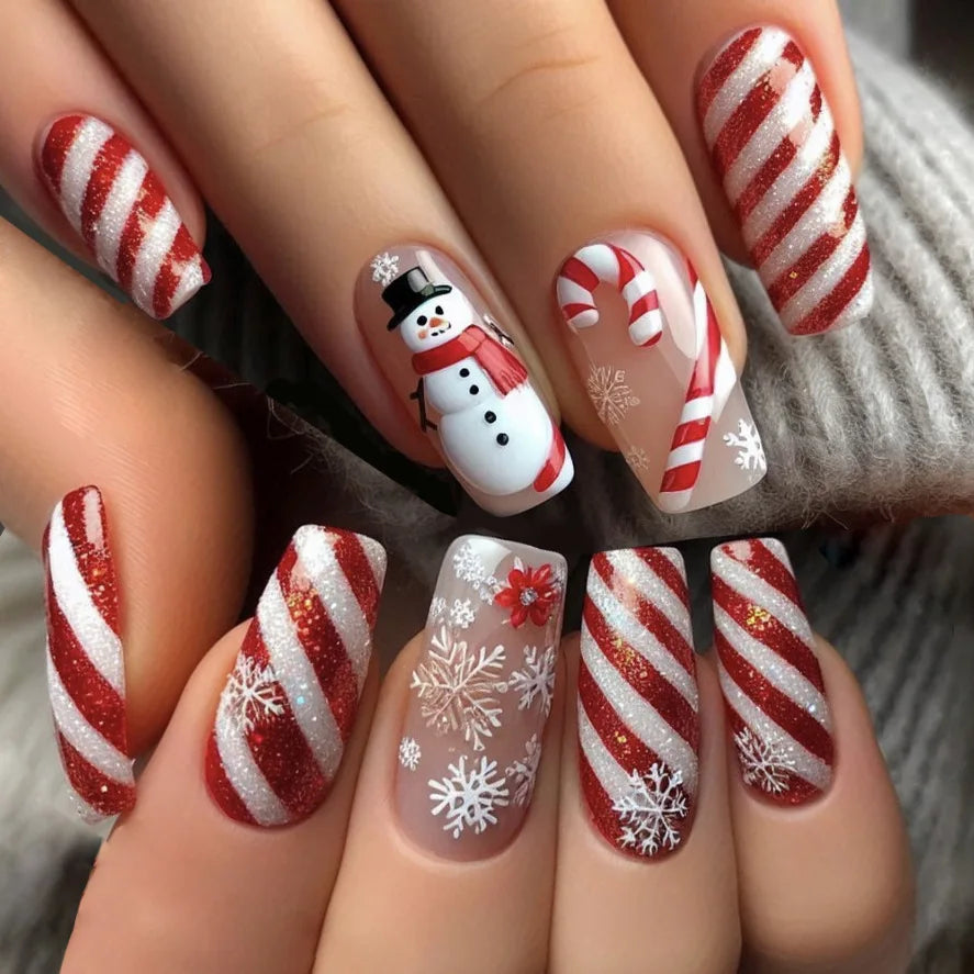 24pcs Glitter Pink Sequins Fake Nails 2025 Halloween Scary Skull Love Print False Nails Wearable European Ballet Press on Nails