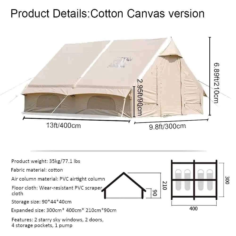 129 Square Feets Inflatable Camping Tent for 8-10 People