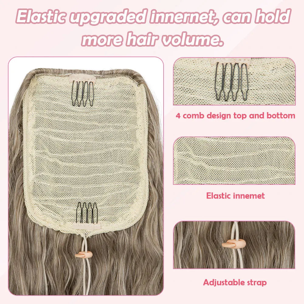 32" Long Curly Drawstring Ponytail Synthetic Hairpiece for Women Blonde Black Ponytail Clip in Hair Extensions for Daily Cosplay