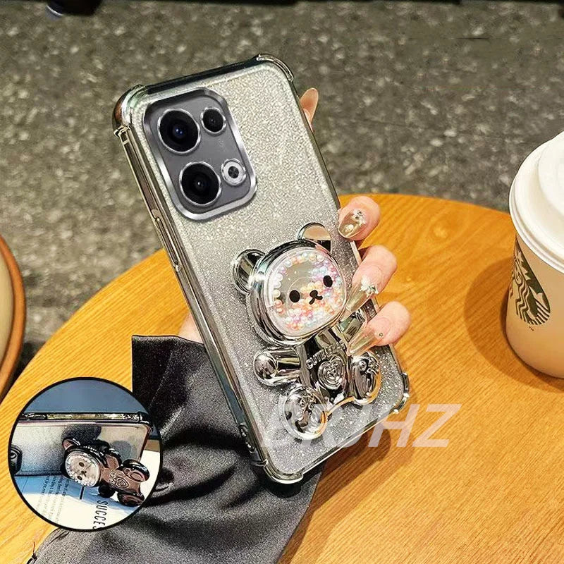 Cute Bear Bracket Glitter Shockproof Case For Realme C85 Pro 15 Pro 15T