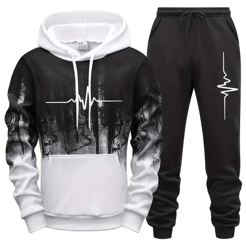 Autumn Winter Men's Tracksuit Set Hooded Sweatshirt Sweatpants Casual Sportswear