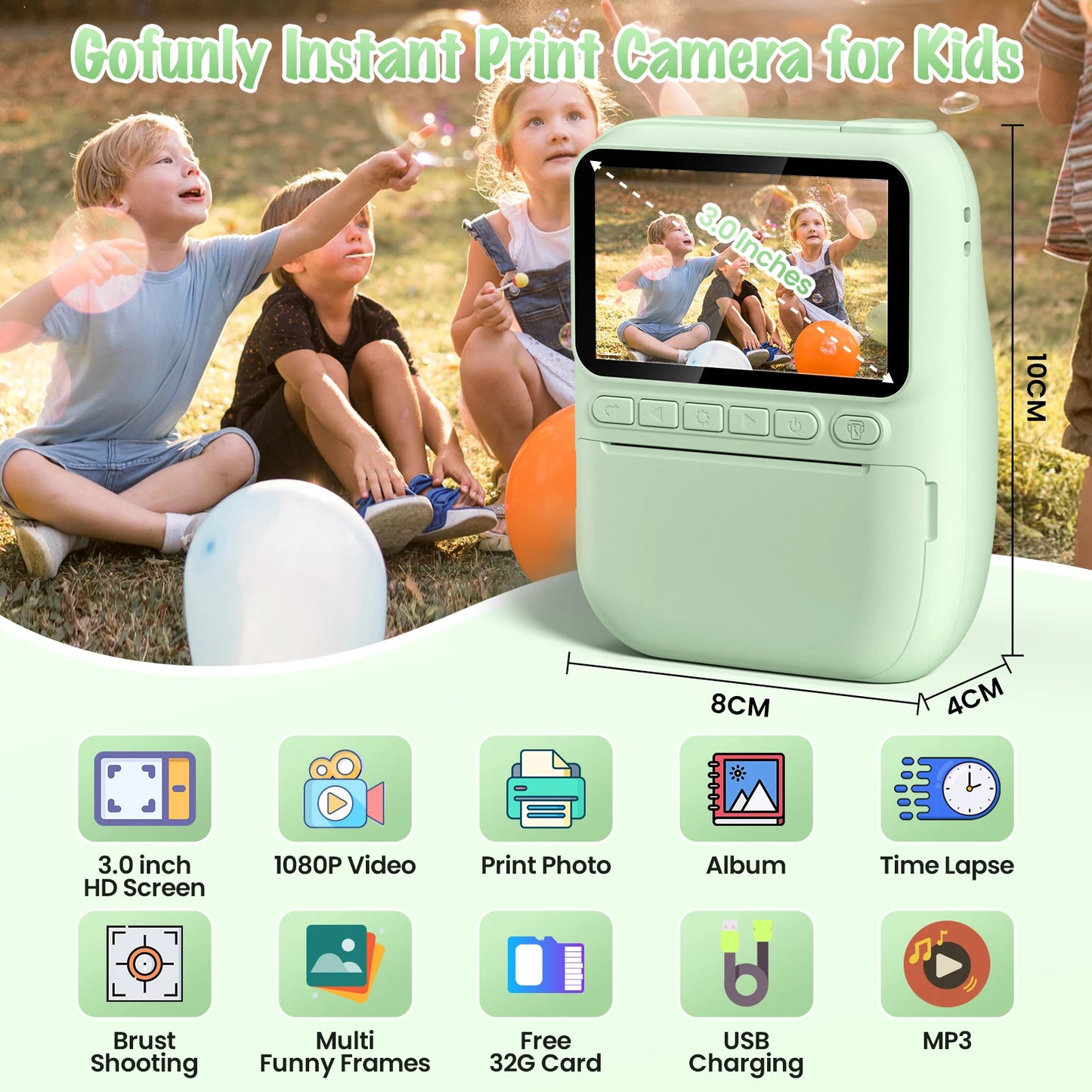 Gofunly Kids Instant Print Camera 3.0 Mini Digital Camera