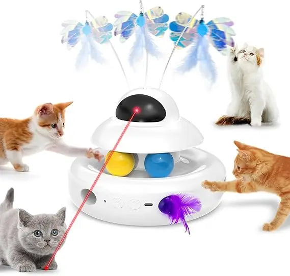 Interactive Cat Toys for Indoor Cats,4-in-1 Automatic Kitten Toy,Motion Activated Electronic Fluttering Butterfly,Track Balls, M