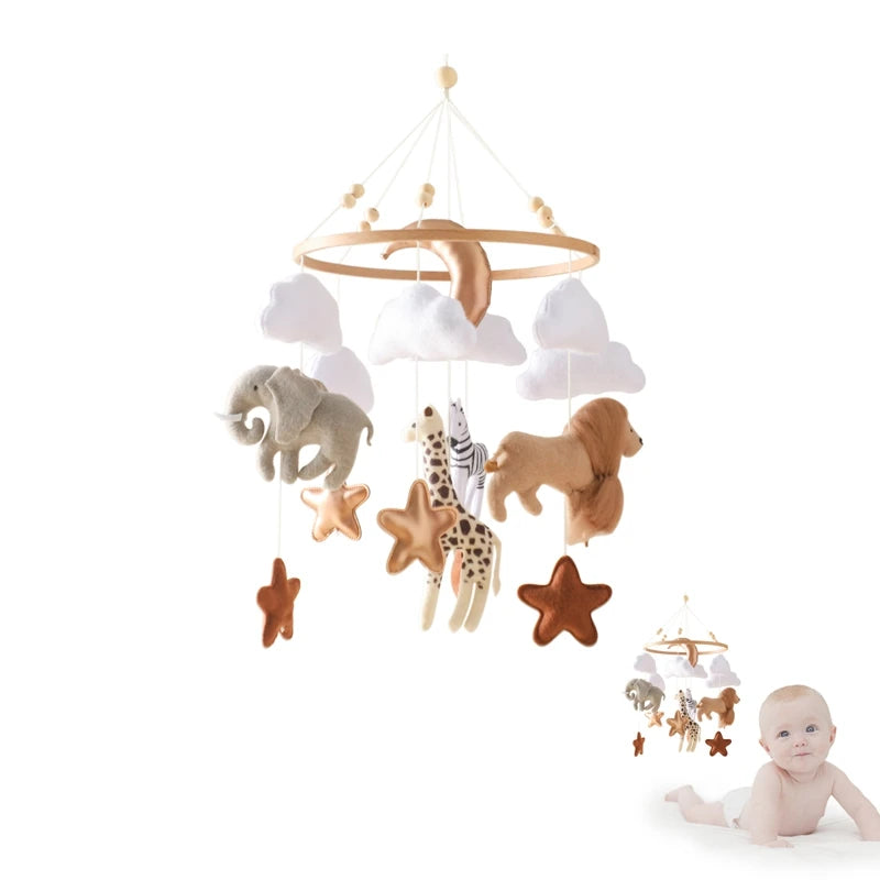 Crib Mobile Bed Bell Wooden Baby Rattles Soft Felt Cartoon