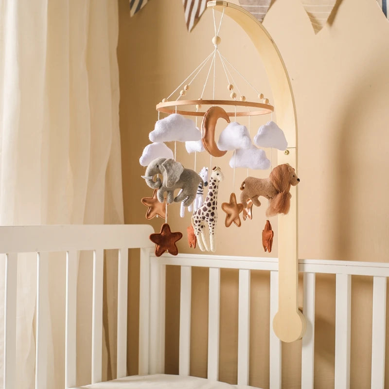 Crib Mobile Bed Bell Wooden Baby Rattles Soft Felt Cartoon