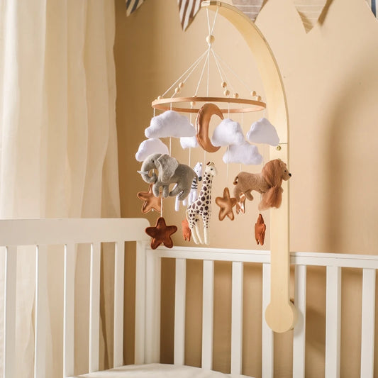 Crib Mobile Bed Bell Wooden Baby Rattles Soft Felt Cartoon