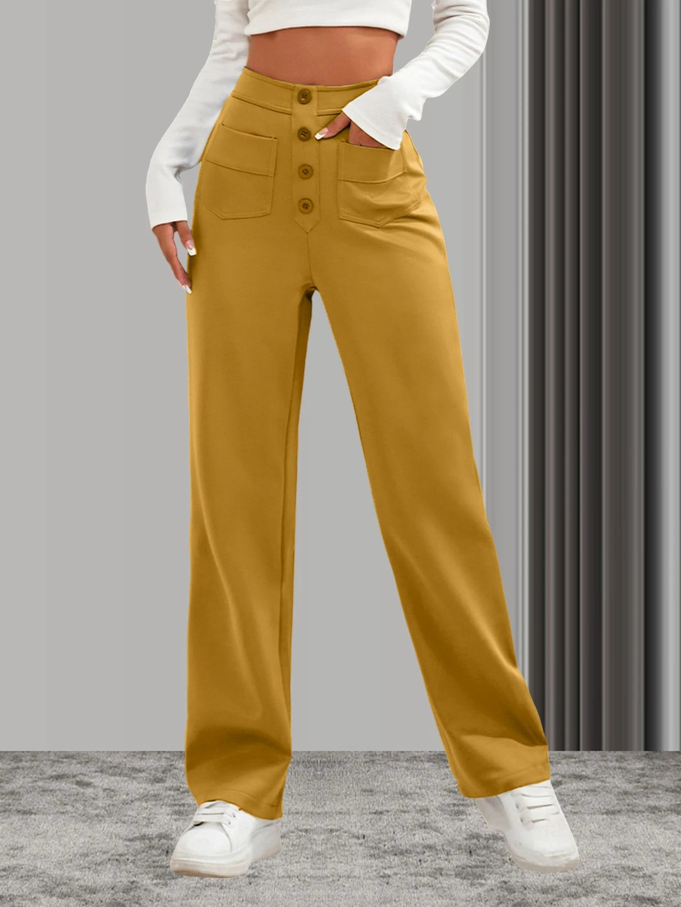 Women High Waisted Cargo Sweatpants Full Length Orange M