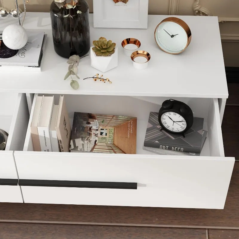 Modern TV Console Extendable Entertainment Center With Adjustable Length Drawers