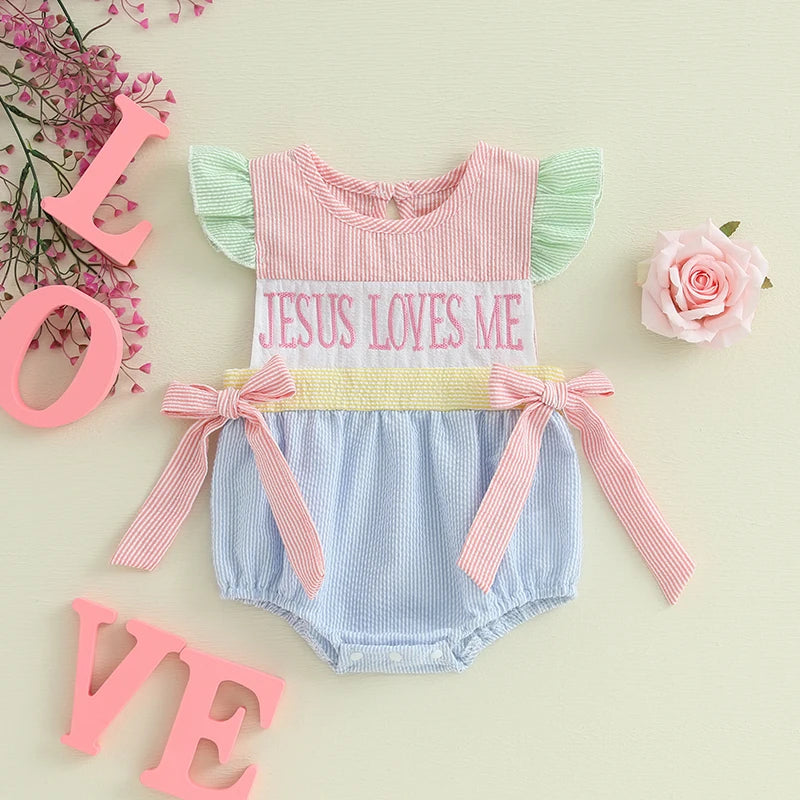 0-18M Easter Outfit Baby Girl Bubble Romper Ruffle Sleeve