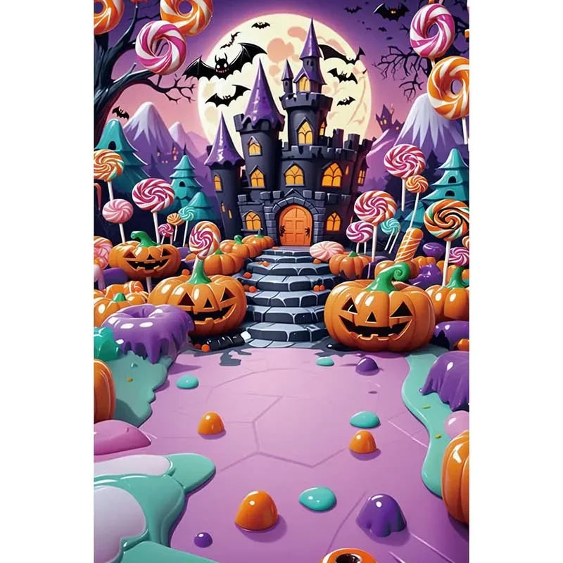 Halloween Party Backdrop Full Moon Horror Night Castle Pumpkin Outdoor House Party Decoration Banner Photography Background