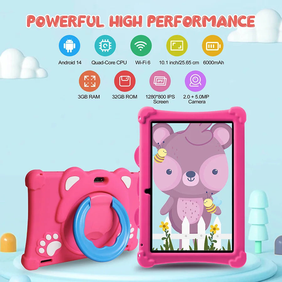 ATMPC Kids Tablet PC 10.1 Inch Android 14 with 6GB RAM