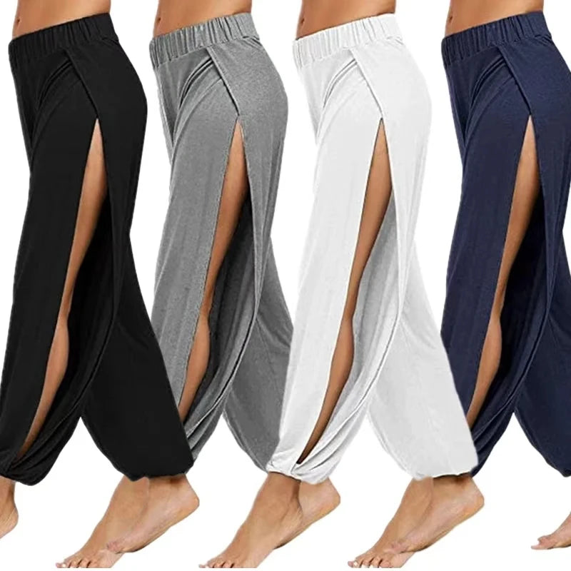 Women High Waisted Yoga Pants Wide Leg Slit Leggings