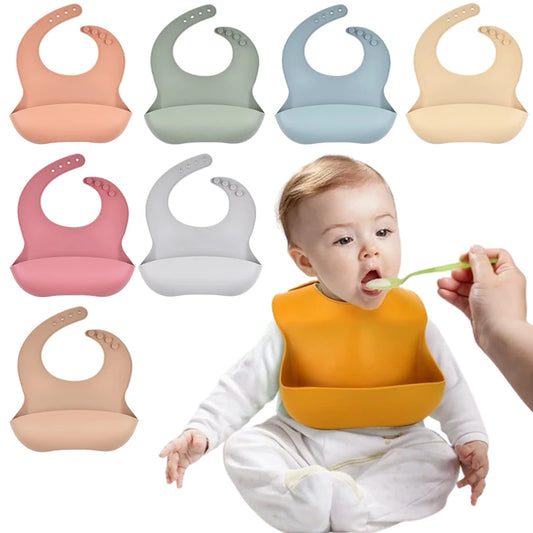 Baby Silicone Bib Waterproof Soft Solid Color Adjustable Bibs
