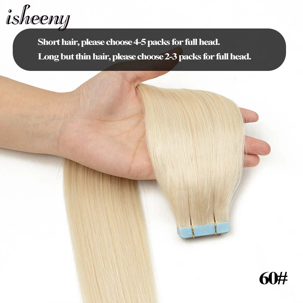 Isheeny Tape In Hair Extensions Non Remy 12 To 24 Inch Natural Blonde Skin Weft