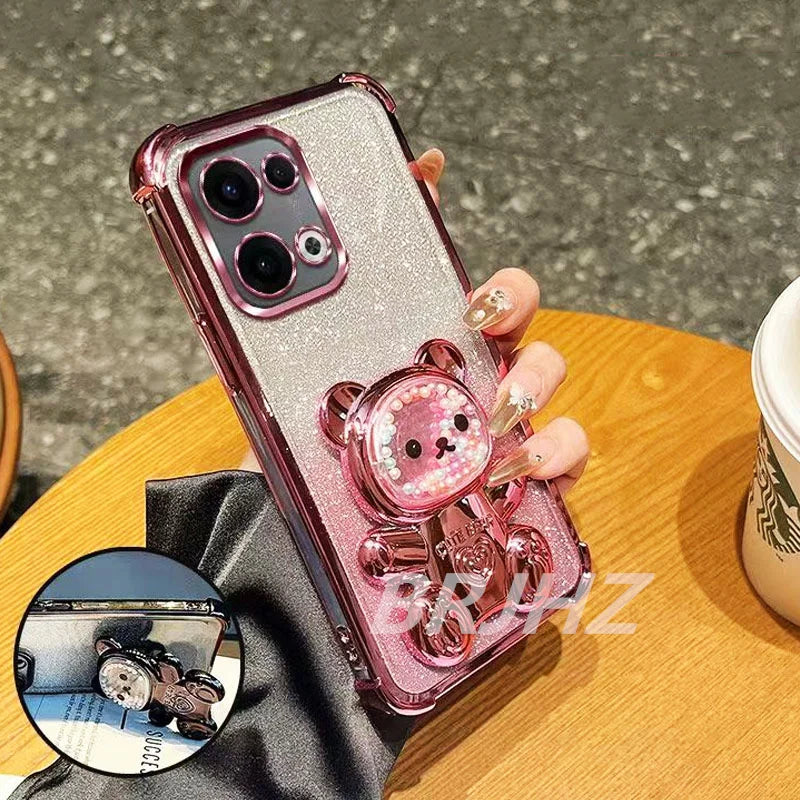 Cute Bear Bracket Glitter Shockproof Case For Realme C85 Pro 15 Pro 15T