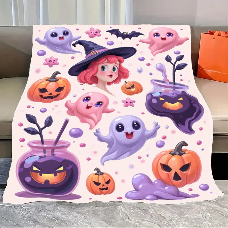 Halloween Pumpkin Cats And Bat Cozy Flannel Baby Blanket