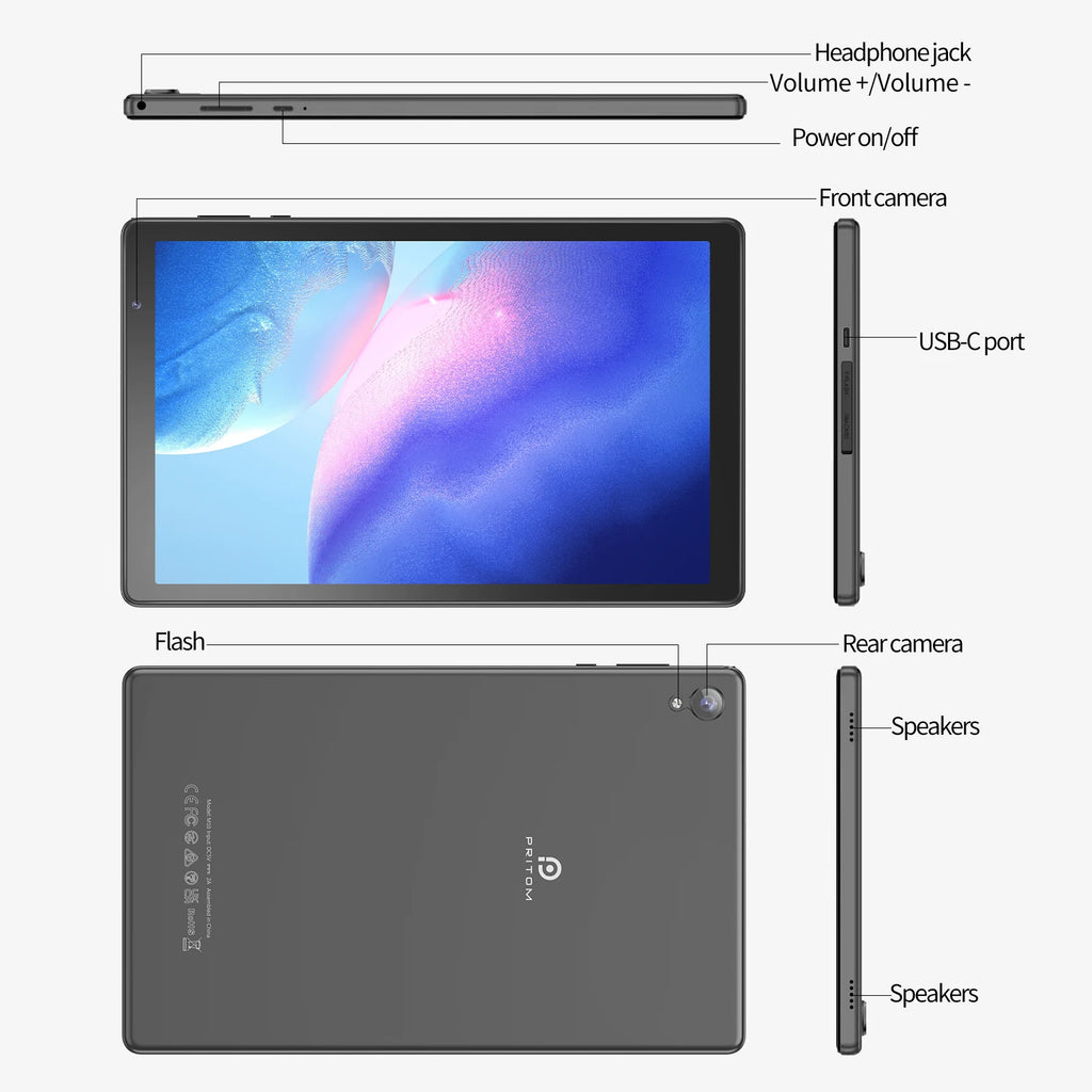 PRITOM 10.1 Inch Android 12 Tablet 32GB ROM 512GB Expand 2GB RAM WiFi 6 QuadCore