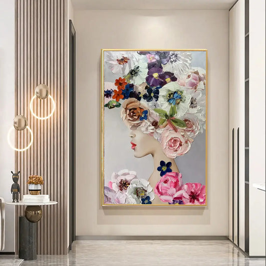 Hand Painted Oil Painting Flower Painting on Canvas 3D Flower Wall Decor Custom Wall Art Floral Wall Art Textured Beauty Figures