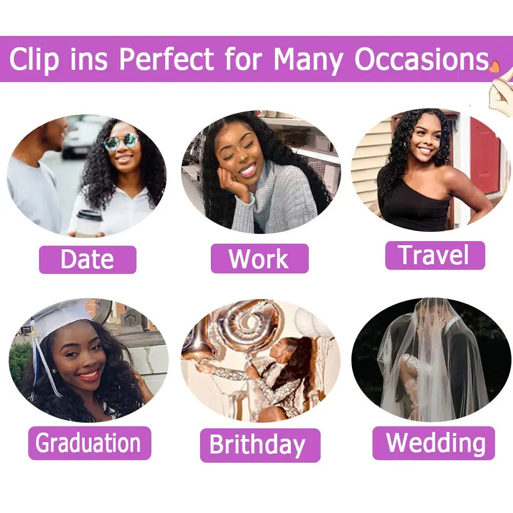 Kinky Curly Clip-In Extensions – 100% Brazilian Remy Human Hair
Add instant volume, bounce, and beauty with our Kinky Curly Clip-In Extensions – made from premium Brazilian Remy human hair for a natural, flawless blend.